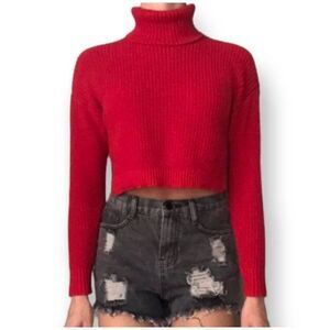 FOREVER 21 RED CROP TURTLENECK SWEATER SZ.S EUC.